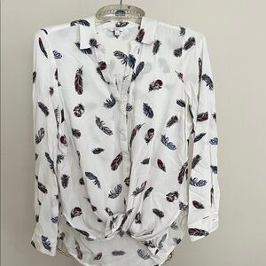Candie's White Feather Print Button Down Shirt